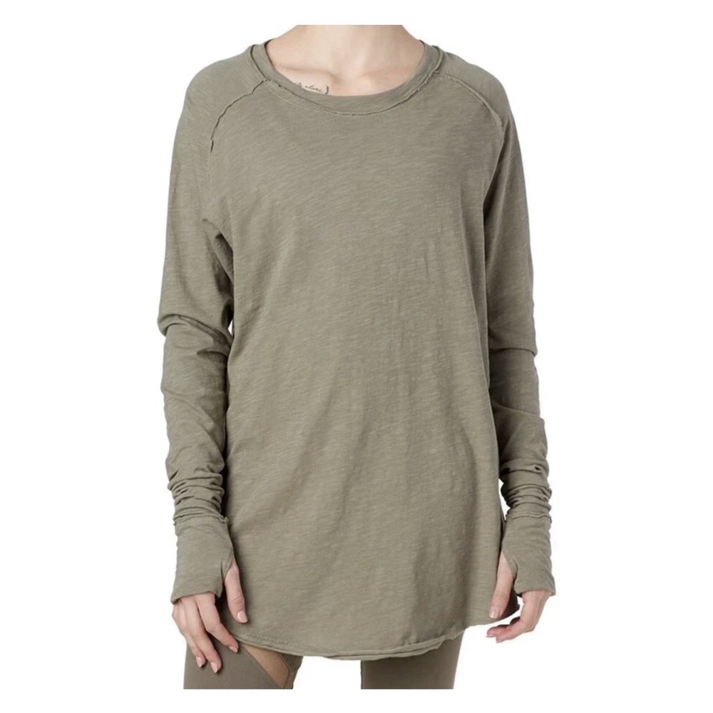 Free People We the Free Thumbhole Oversized Arden Tee Shirt Army Green Sz Large